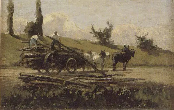 Reproduction du tableau « La charrette de bois - Camille Pissarro » par Alpha Reproduction en peinture à l’huile