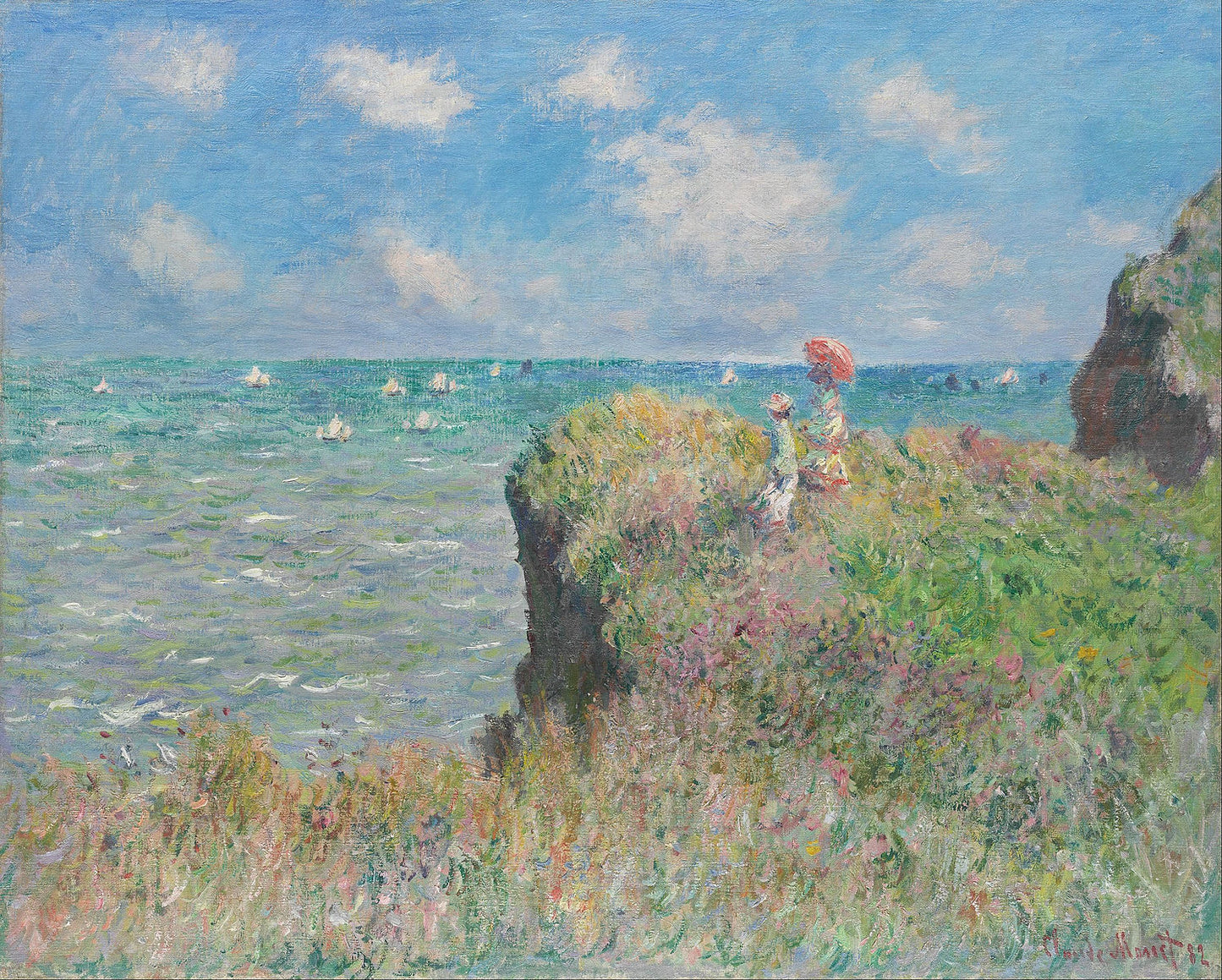 🎨 ポールヴィルの崖の散歩 – クロード・モネ, 1882年