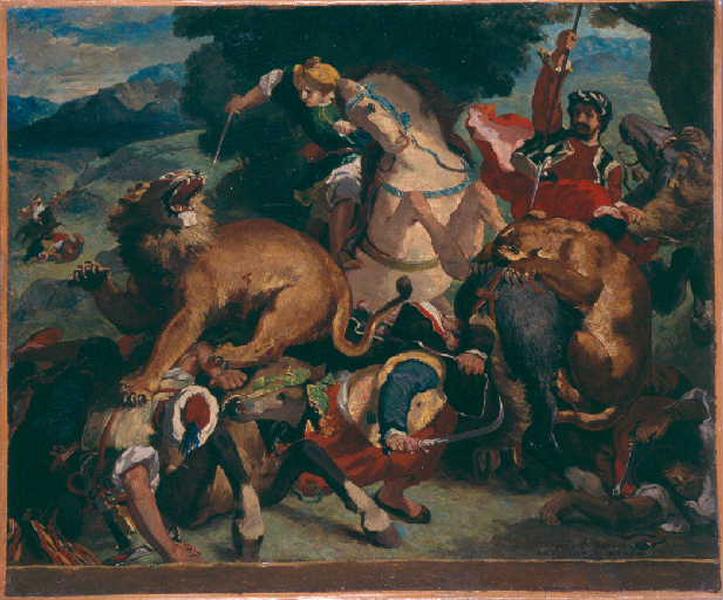 copie d'après 'La chasse aux lions' de Delacroix - Odilon Redon