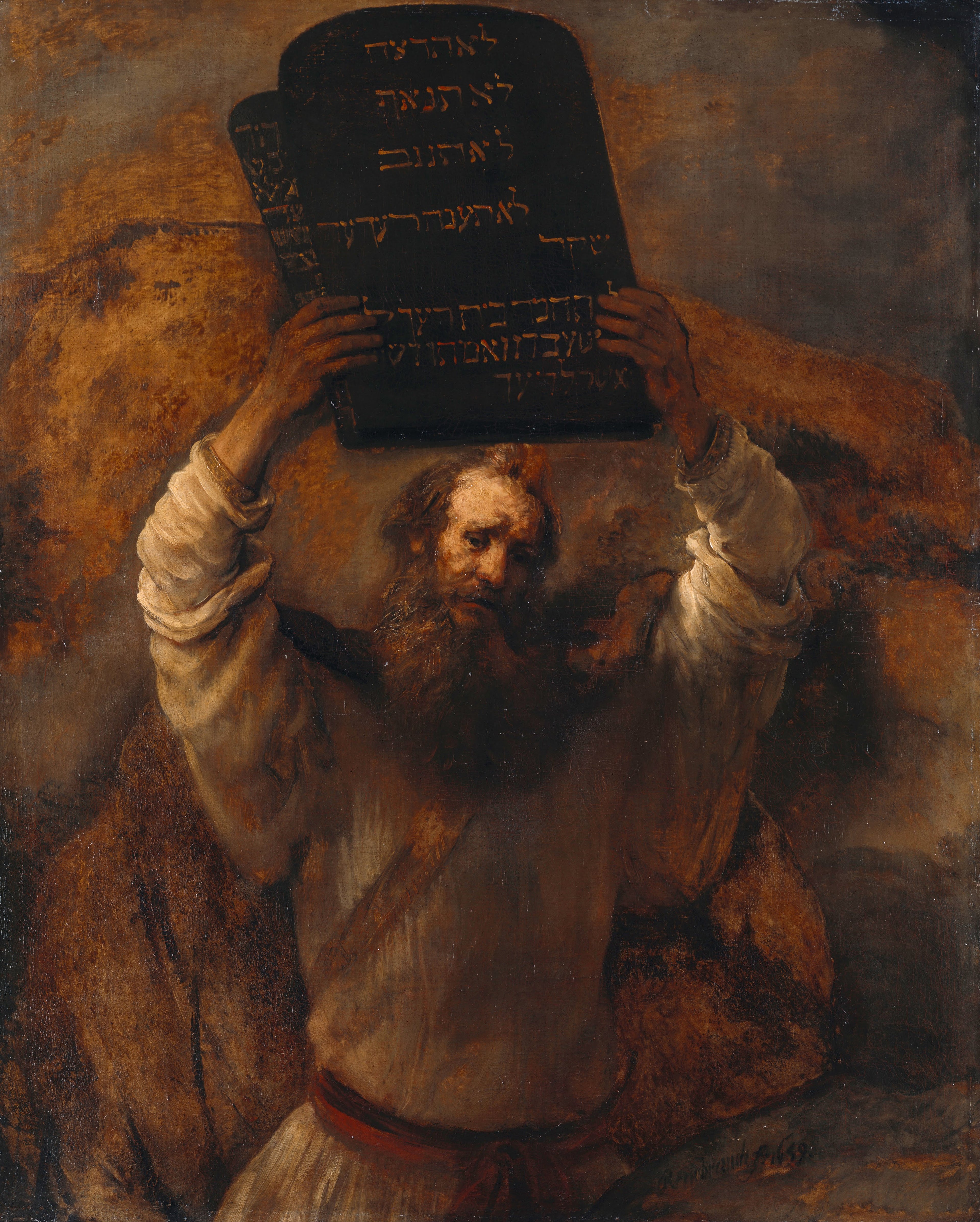Reproduction du tableau « Moïse brisant les Tables de la Loi - Rembrandt » par Alpha Reproduction en peinture à l’huile