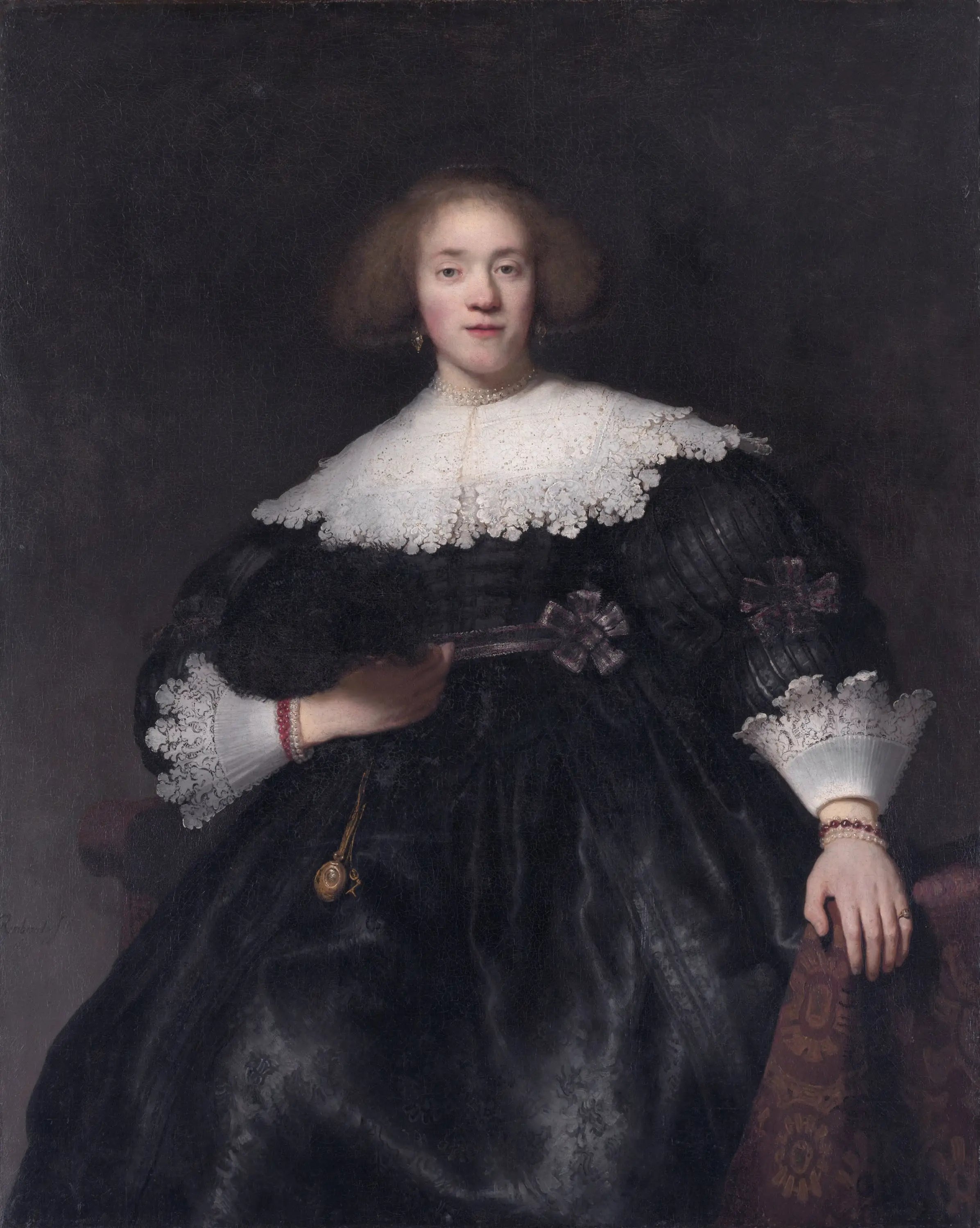 Reproduction du tableau « Portrait d'une jeune femme à l'éventail - Rembrandt » par Alpha Reproduction en peinture à l’huile