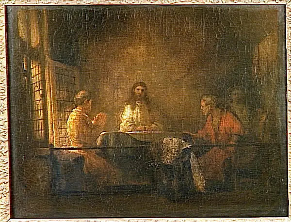 Reproduction du tableau « Pèlerins d'Emmaüs - Rembrandt » par Alpha Reproduction en peinture à l’huile