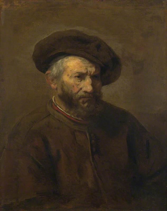 Reproduction du tableau « Demi-figure d'un homme barbu avec béret - Rembrandt » par Alpha Reproduction en peinture à l’huile