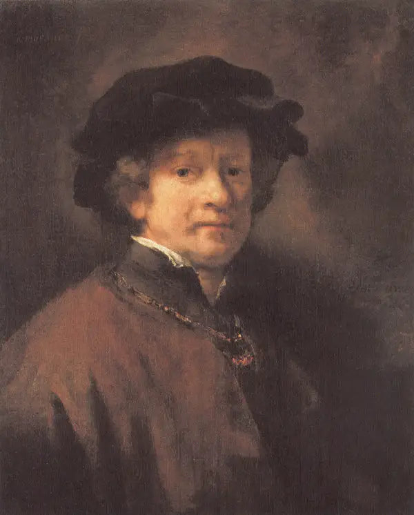 Reproduction du tableau « Autoportrait au béret noir et à la chaîne d'or - Rembrandt » par Alpha Reproduction en peinture à l’huile