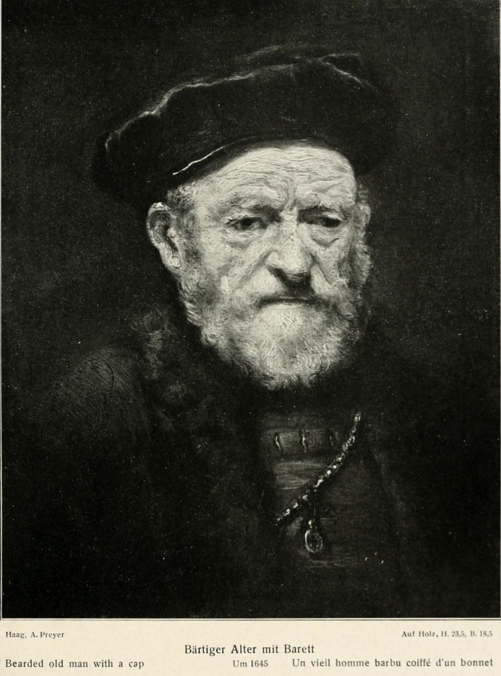 Reproduction du tableau « Vieil homme barbu avec une casquette - Rembrandt » par Alpha Reproduction en peinture à l’huile