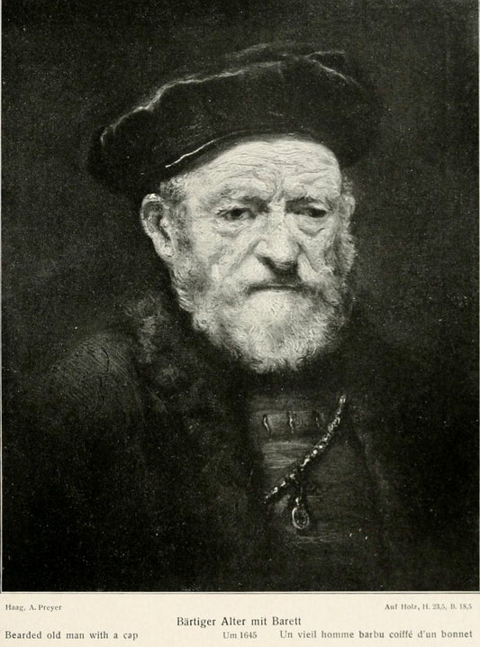 Reproduction du tableau « Vieil homme barbu avec une casquette - Rembrandt » par Alpha Reproduction en peinture à l’huile