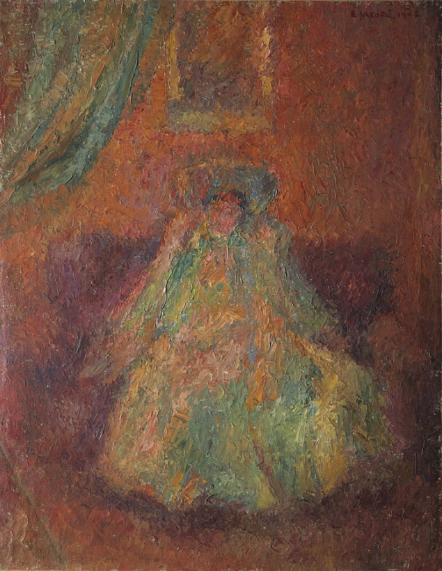 Femme en rouge, Rihard Jakopič, vers 1905, huile sur toile