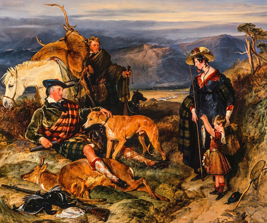 Scène dans les Highlands, avec les portraits de la duchesse de Bedford, du duc de Gordon et de Lord Alexander Russell - Edwin Henry Landseer
