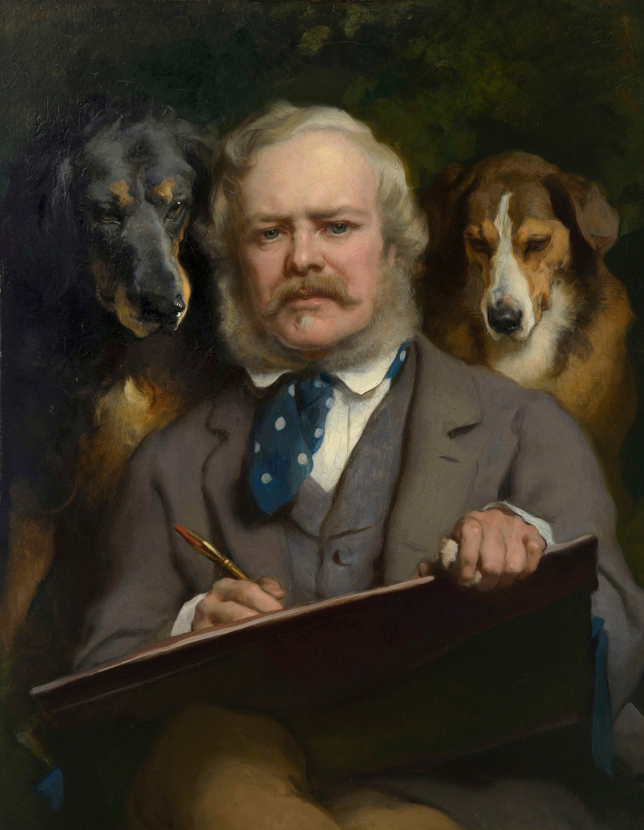 Les Connaisseurs : Portrait de l'artiste avec deux chiens - Edwin Henry Landseer