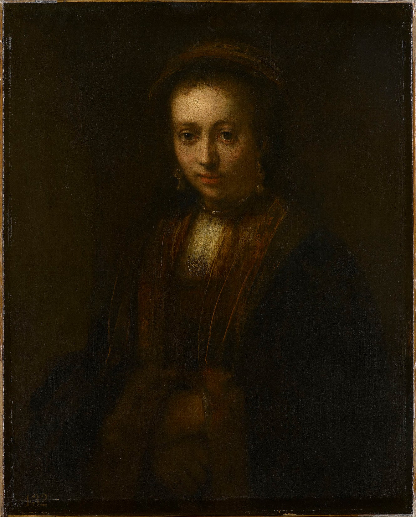 Reproduction du tableau « Portrait d'une dame aux mains jointes (Hedwig Łuszkowska, flore de 1634) - Rembrandt » par Alpha Reproduction en peinture à l’huile