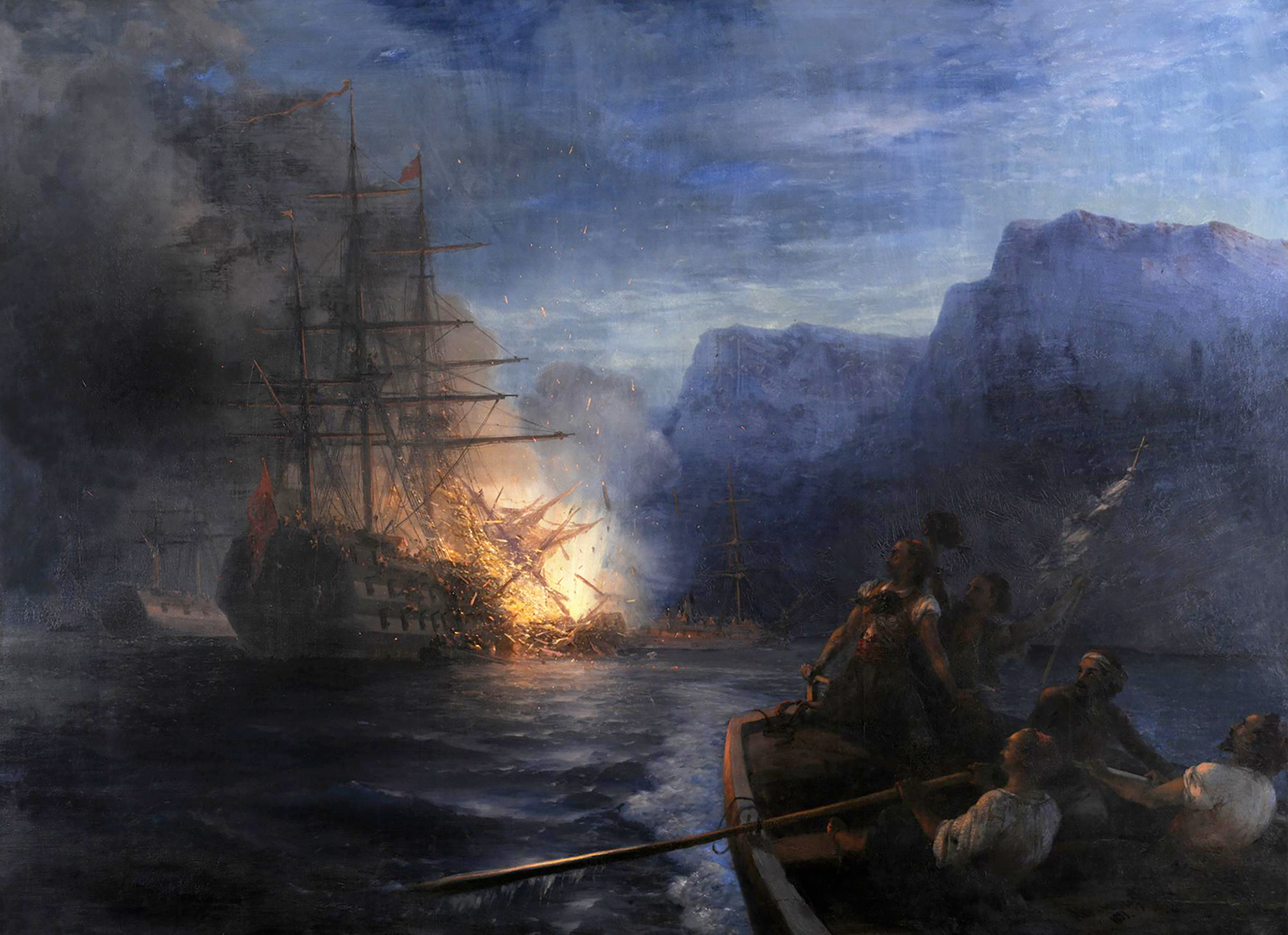 L'incendie du navire amiral turc par Kanáris - Ivan Aïvazovski