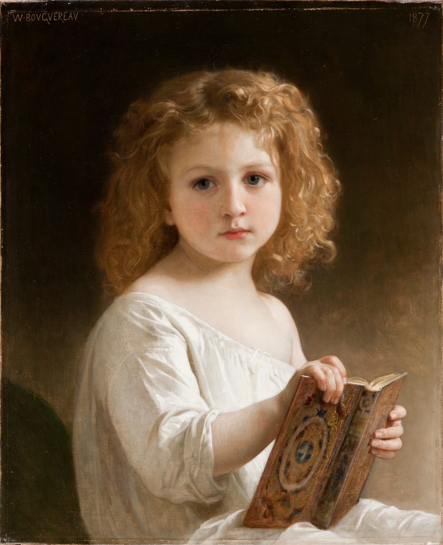 Reproduction du tableau « Le livre d'histoire - Bouguereau » par Alpha Reproduction en peinture à l’huile