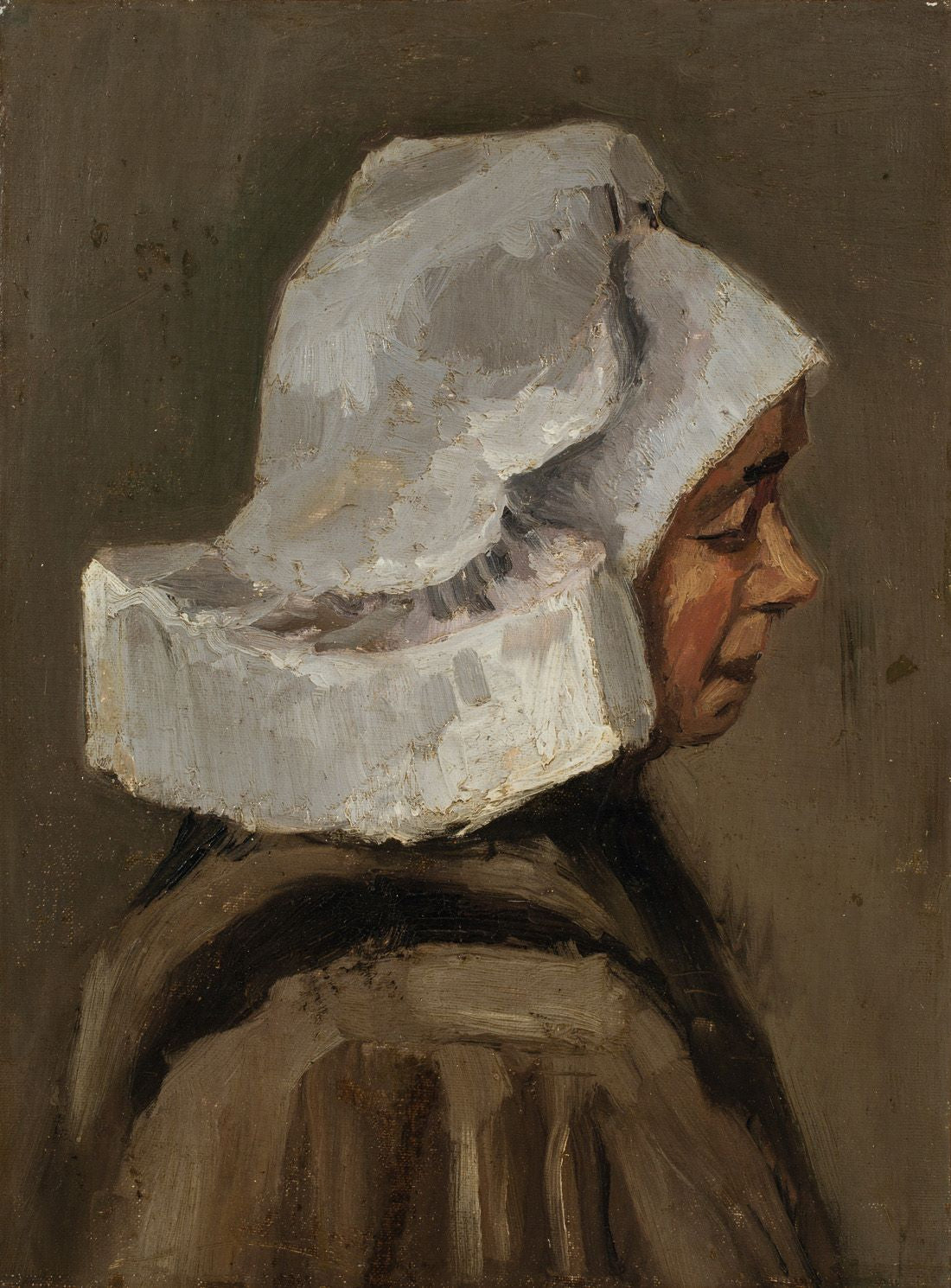 Reproduction du tableau « Tête de paysanne au bonnet blanc - Vincent van Gogh » par Alpha Reproduction en peinture à l’huile
