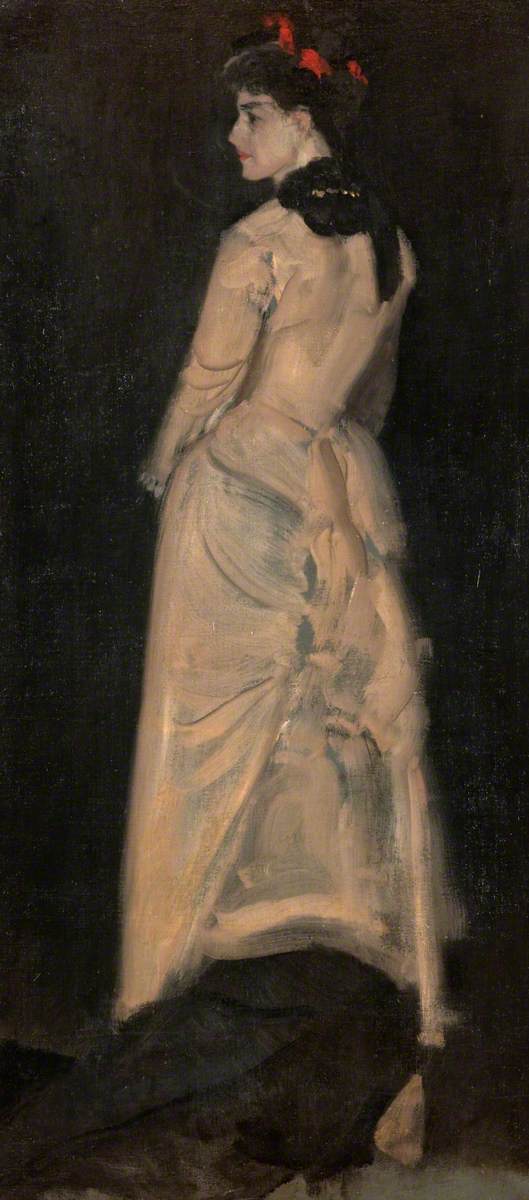 Reproduction du tableau « Harmonie en couleur chair et noir : Portrait de Mme Louise Jopling 1877 (huile) - James Abbott McNeill Whistler » par Alpha Reproduction en peinture à l’huile