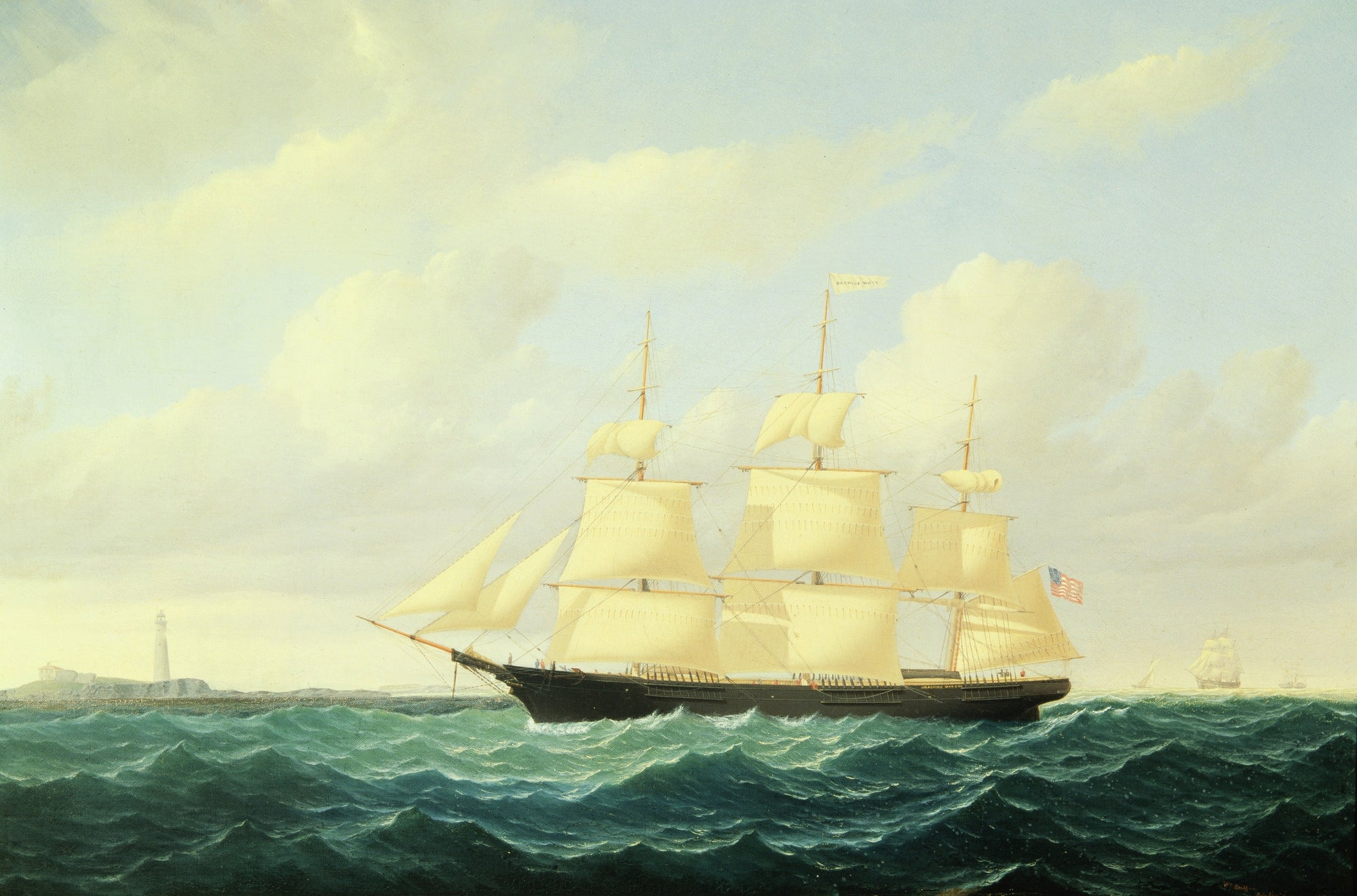 Navire clipper à vagues au large du phare de Boston - William Bradford