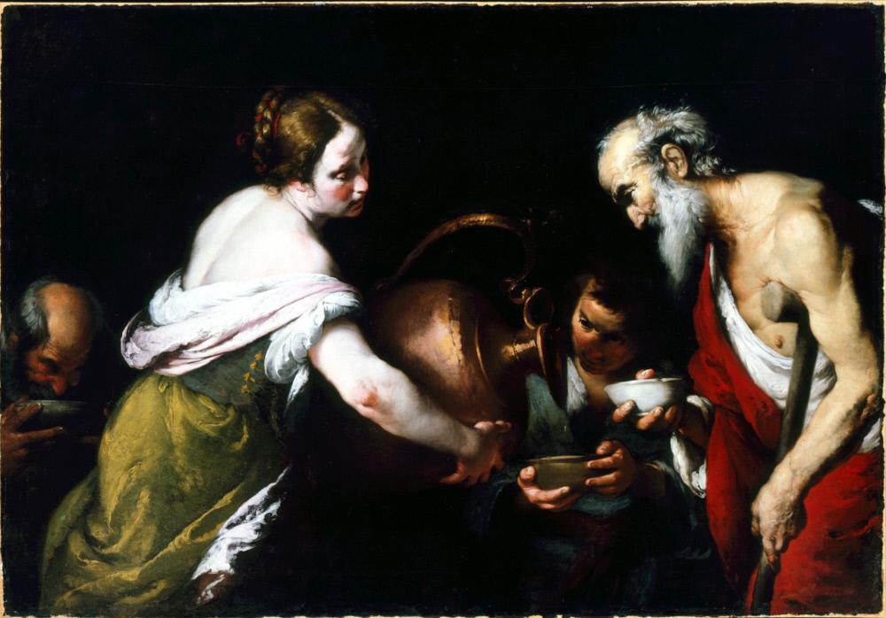 Acte de miséricorde : Donner à boire à ceux qui ont soif - Bernardo Strozzi image 1 copie de tableau peinte à la main