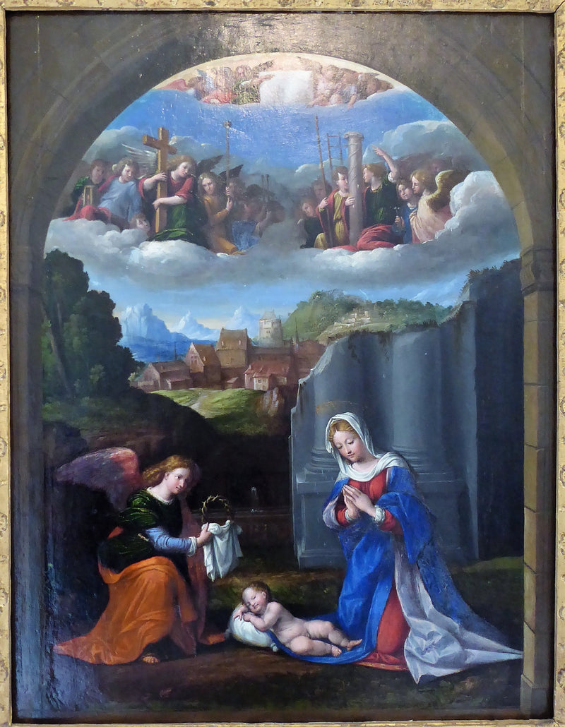 Adoration de l'Enfant, avec les instruments de la Passion - Benvenuto Tisi