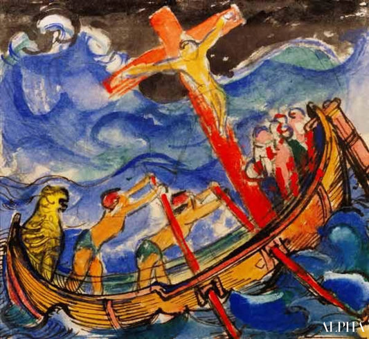 嵐の中へ。1913年。水彩画 - Franz Marc - 高級絵画および絵画の複製