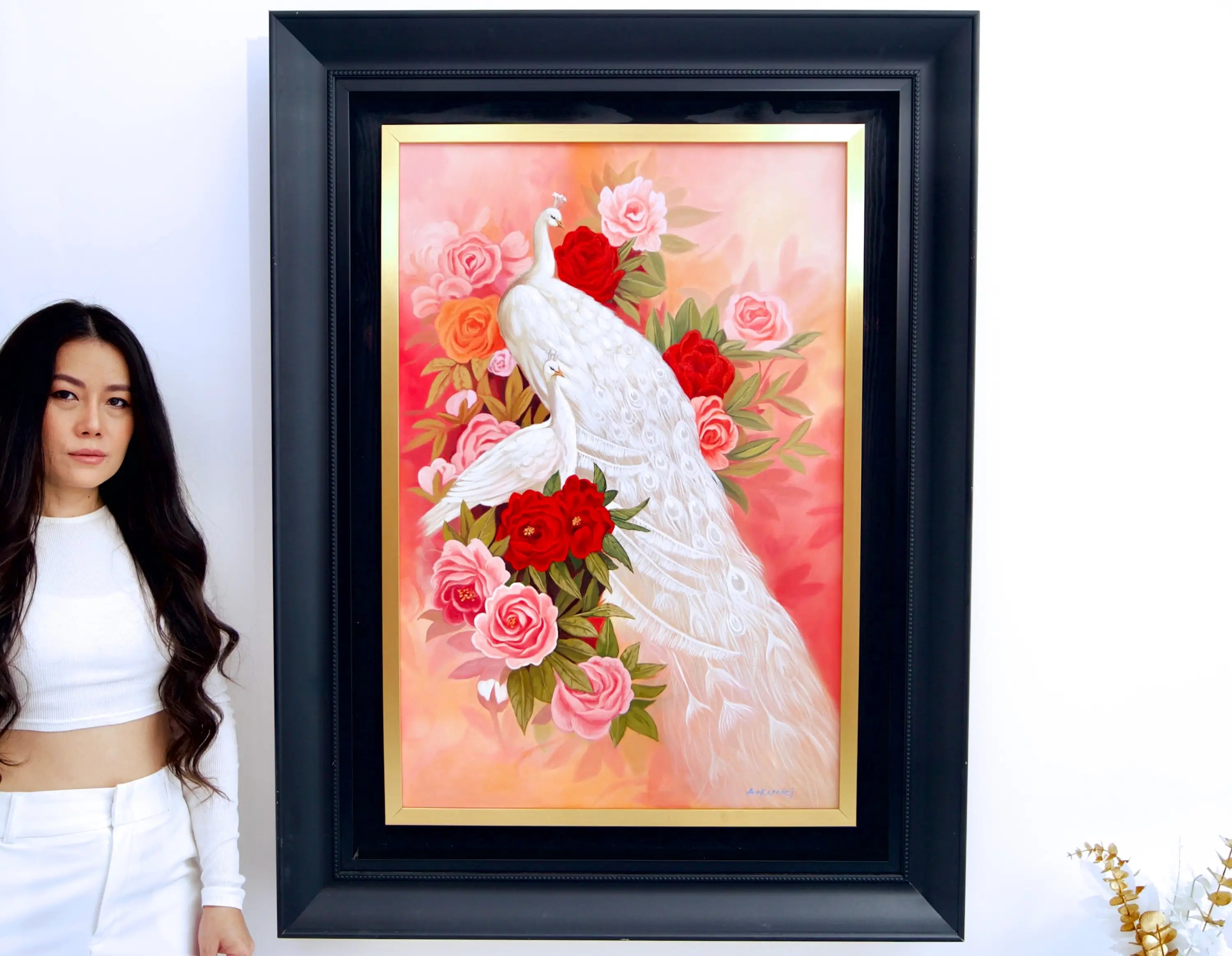 Amour et Paon Blanc | 60 x 90 cm image 2 reproduction d’œuvre d’art à l’huile