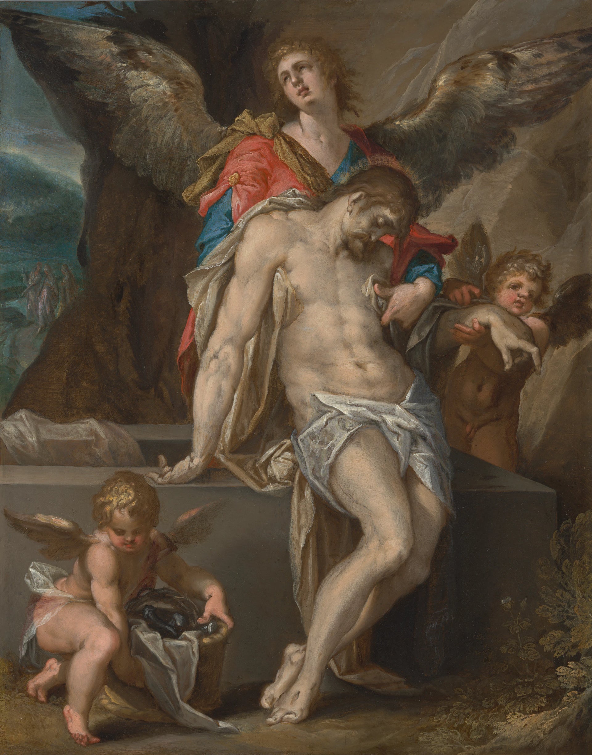 Les anges portent le corps du Christ - Bartholomeus Spranger