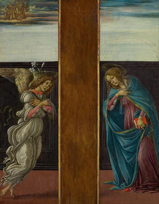 受胎告知: ガブリエルと聖母、1495-1498 - Botticelli と ワークショップ