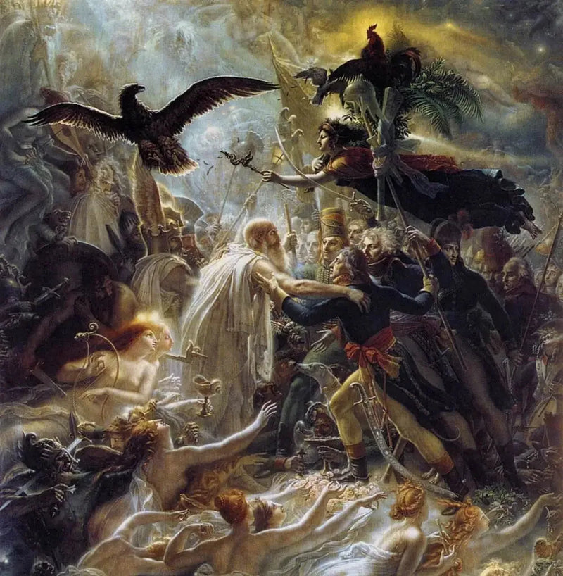 自由のための戦争で祖国のために亡くなったフランスの英雄たちの栄光 - アンヌ＝ルイ・ジロデ

Source:
Apothéose des héros français morts pour la patrie pendant la guerre de la liberté - Anne-Louis Girodet