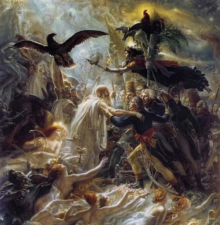 自由のための戦争で祖国のために亡くなったフランスの英雄たちの栄光 - アンヌ＝ルイ・ジロデ

Source:
Apothéose des héros français morts pour la patrie pendant la guerre de la liberté - Anne-Louis Girodet