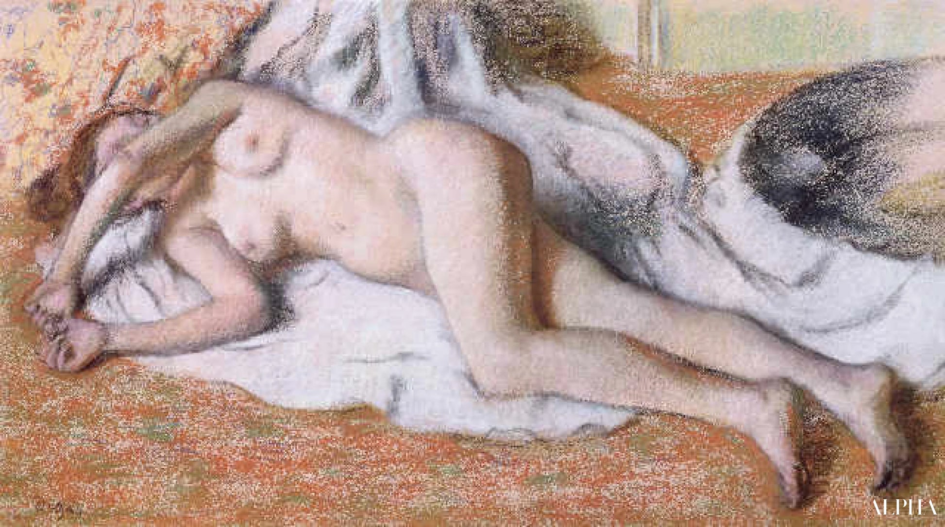 入浴後、または裸で横たわる - エドガー・ドガ - 高級絵画および絵画の複製
