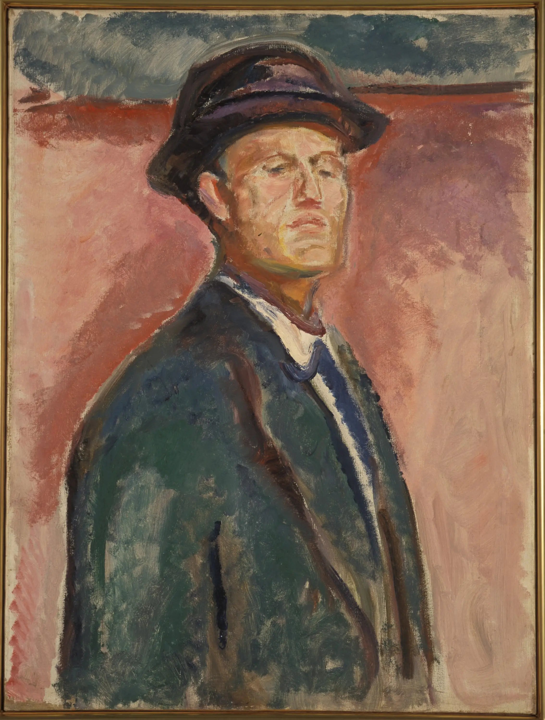 Reproduction du tableau « Autoportrait au chapeau - Edvard Munch » par Alpha Reproduction en peinture à l’huile
