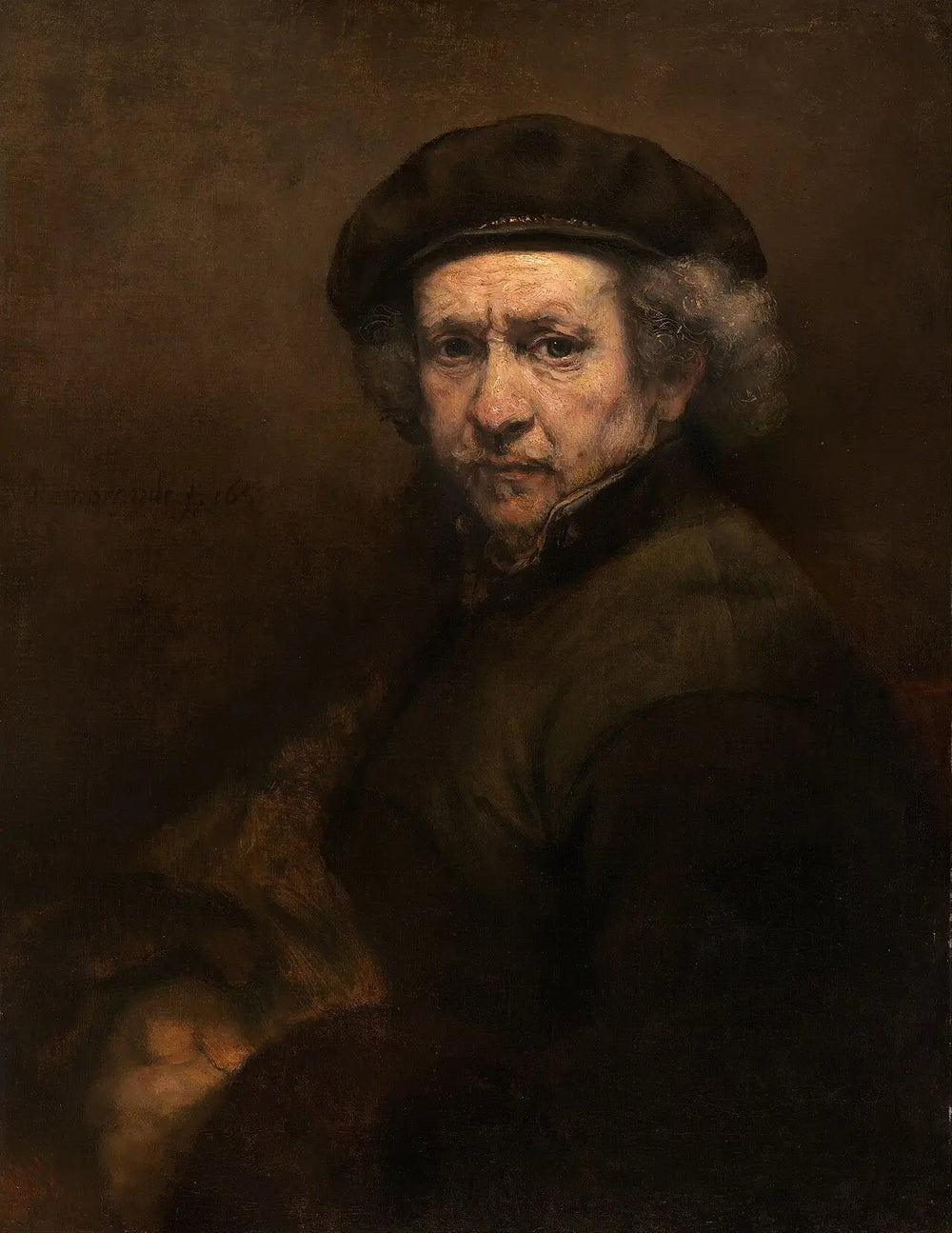 Autoportrait avec béret et col droit - Rembrandt image 1 copie peinte à la main à l’huile