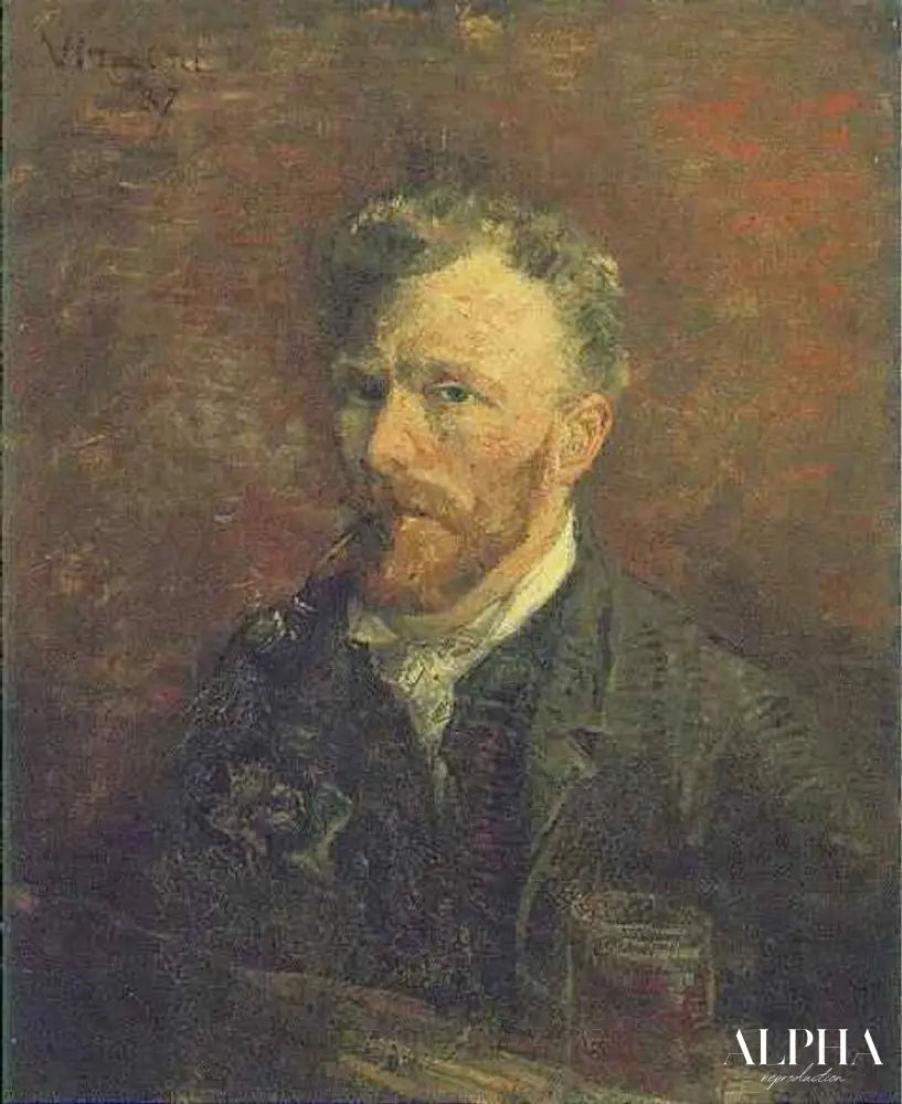 Autoportrait avec pipe et verre - Van Gogh - Reproductions de tableaux et peintures haut de gamme