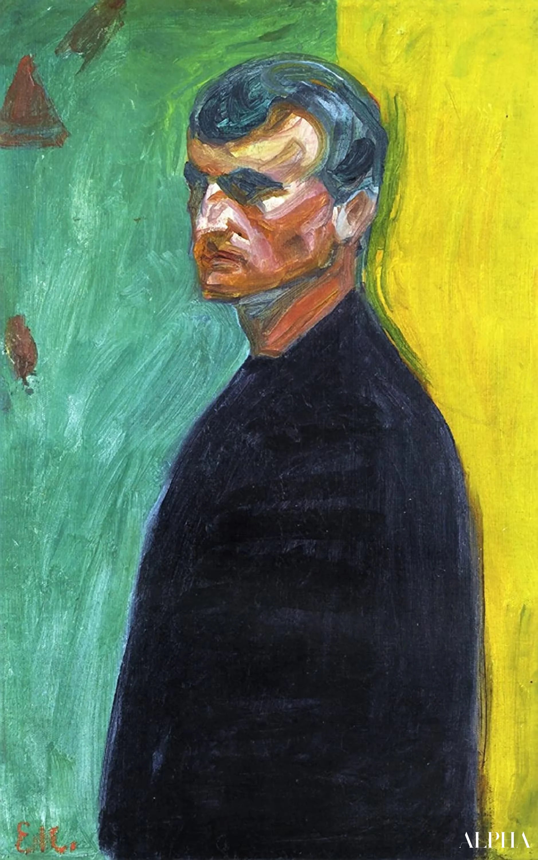 自画像（二色刷り対比） - Edvard Munch - 高級絵画および絵画の複製