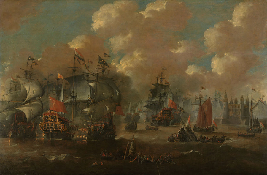 Bataille navale à Elseneur dans le Sound entre les flottes hollandaise et suédoise, le 8 novembre 1658 - Artiste inconnu du Rijksmuseum