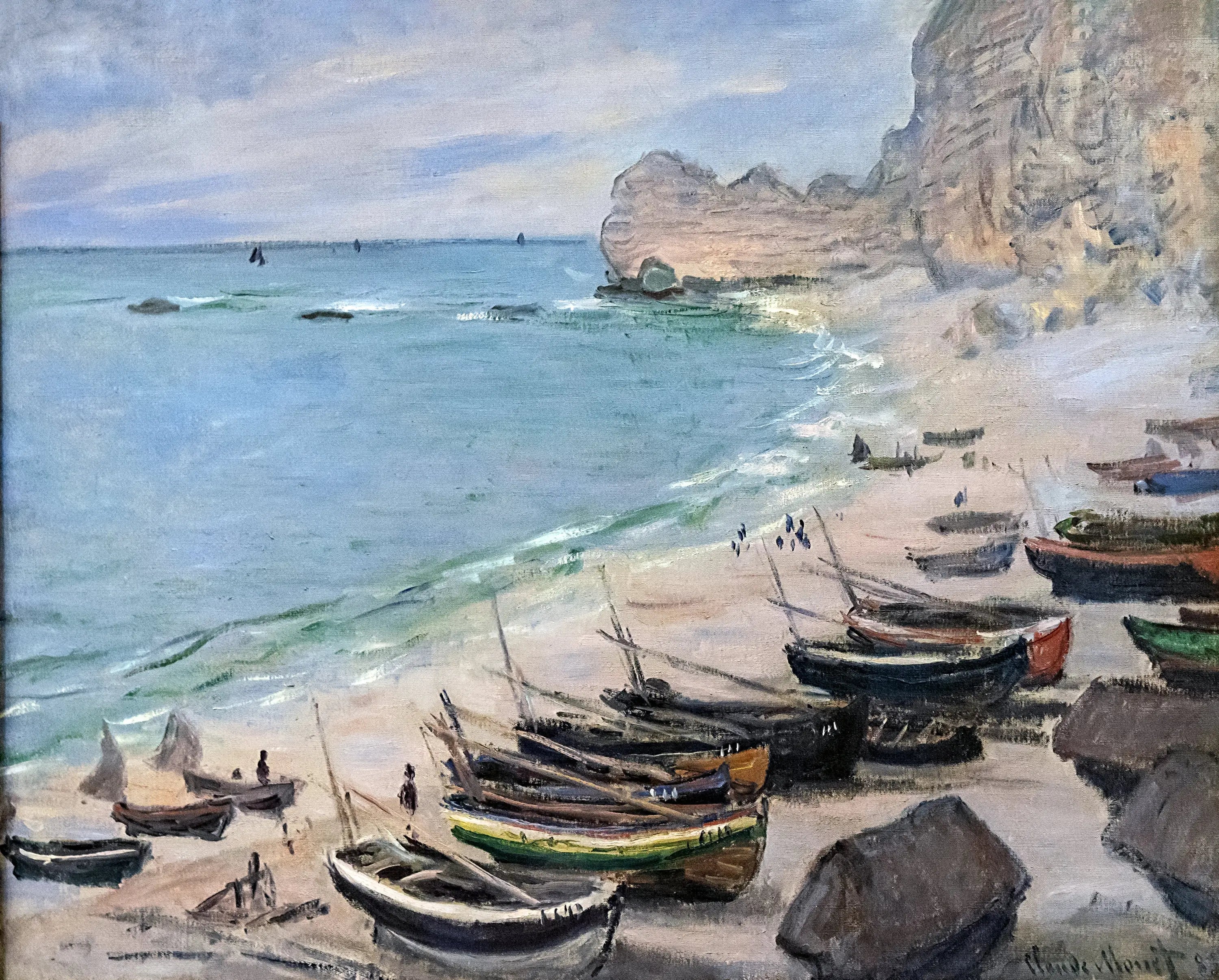 Bateaux sur la plage à Étretat - Claude Monet image 1 copie de tableau peinte à la main
