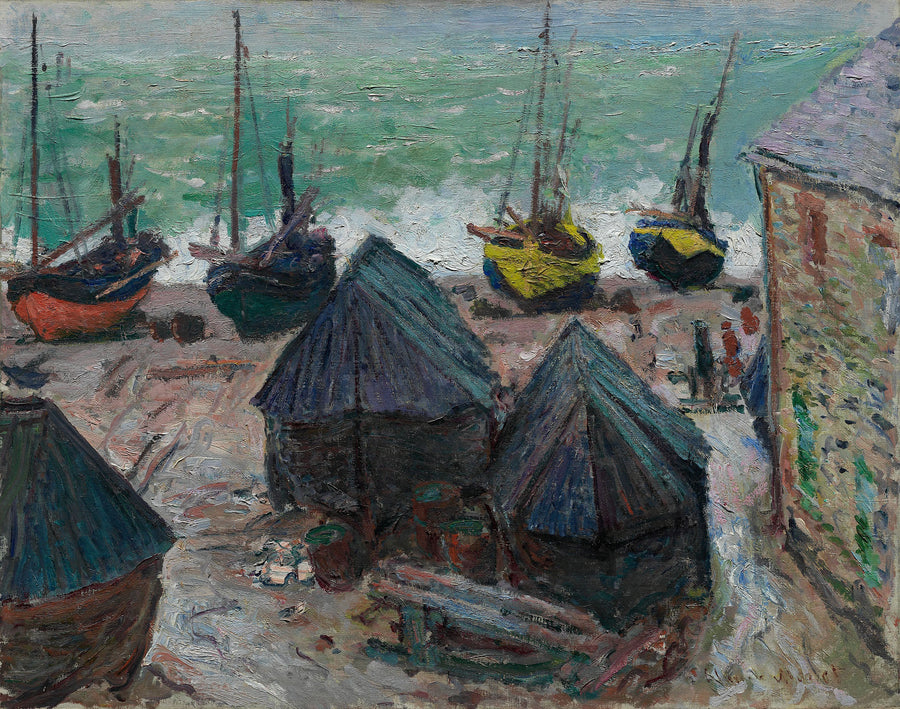 Bateaux sur la plage d'Étretat - Claude Monet