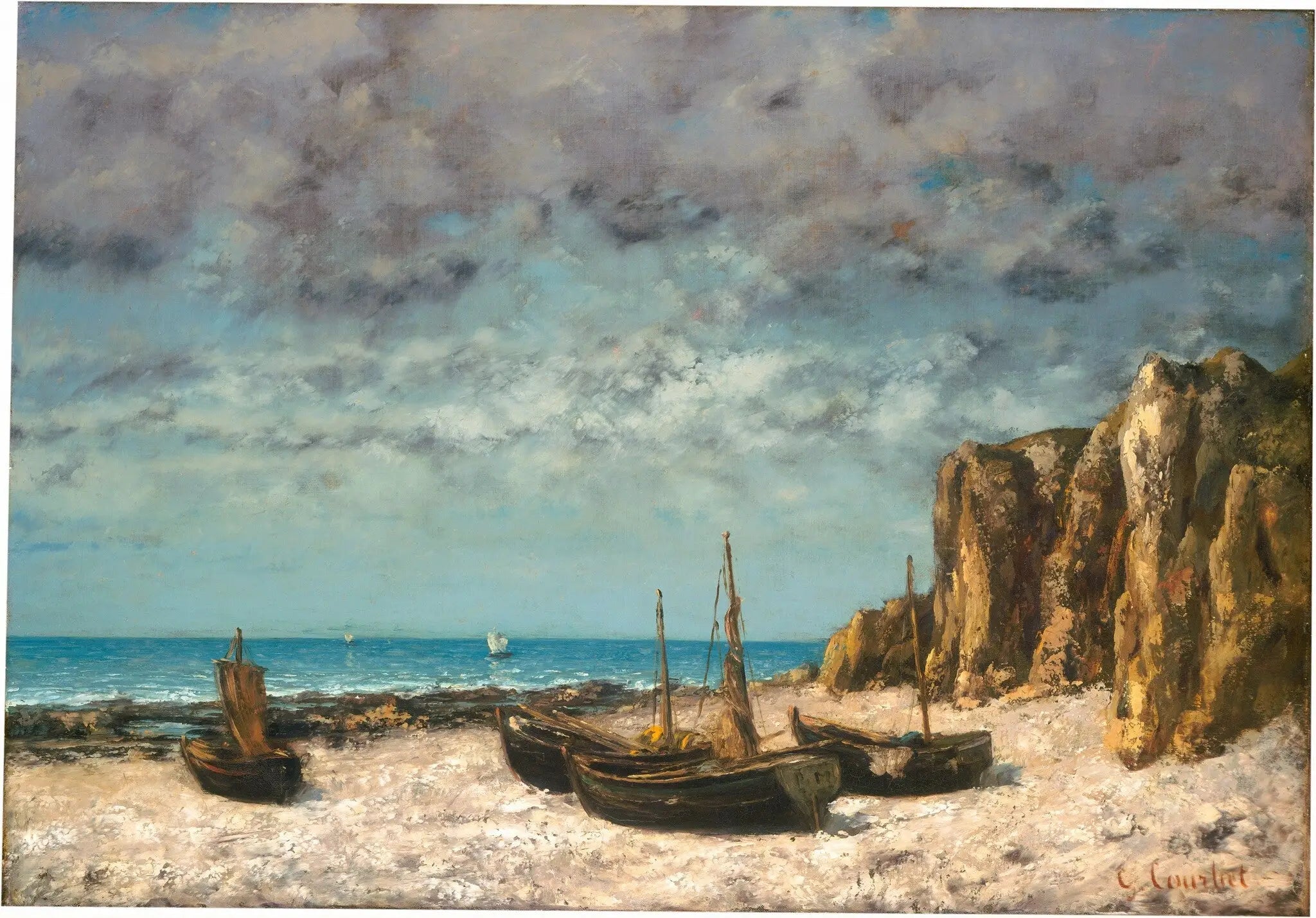 Bateaux sur une plage, Etretat - Gustave Courbet image 1 copie peinte à la main à l’huile
