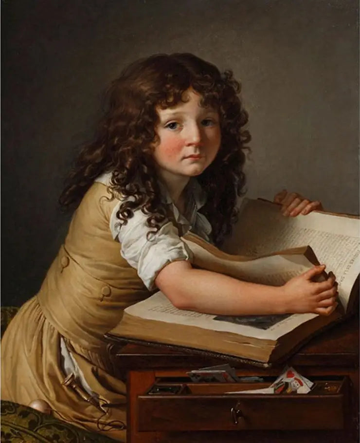 ブノワ・アニエス・トリオソンが本の中の人物を見ている - アンヌ＝ルイ・ジロデ

Source:
Benoît Agnès Trioson regardant des figures dans un livre - Anne-Louis Girodet
