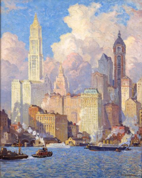 Bord de l'Hudson, New York - Colin Campbell Cooper image 1 copie peinte à la main à l’huile