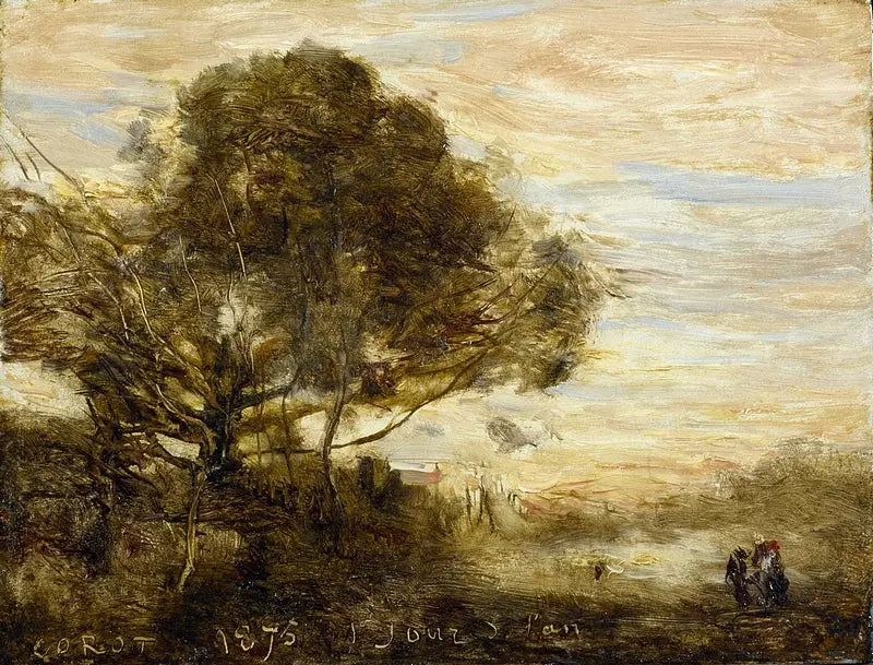 Bouquet d'arbres au bord de l'eau - Jean-Baptiste Camille Corot image 1 copie de tableau peinte à la main