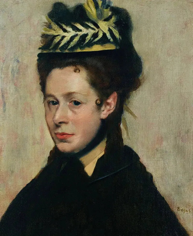 羽毛の帽子をかぶった女性の胸像 - エドガー・ドガ