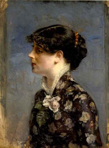 Buste d’une jeune brune de profil à gauche en chemisier fleuri - Giovanni Boldini - Alpha Reproduction