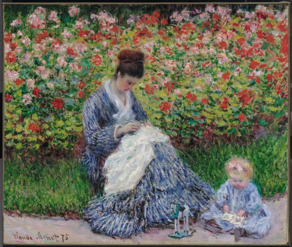 Camille Monet et un enfant dans le jardin de l'artiste à Argenteuil - Claude Monet image 1 copie peinte à la main à l’huile