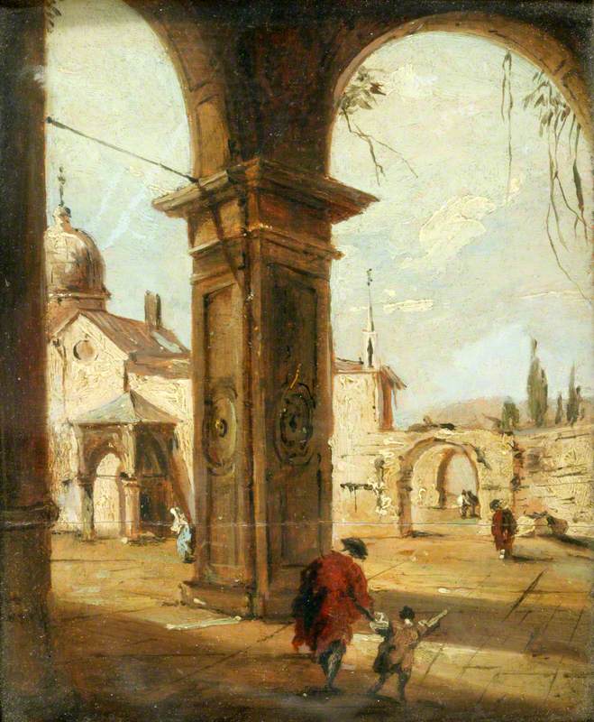 Capriccio avec une église vue à travers un portique - Francesco Guardi image 1 reproduction artisanale de tableau