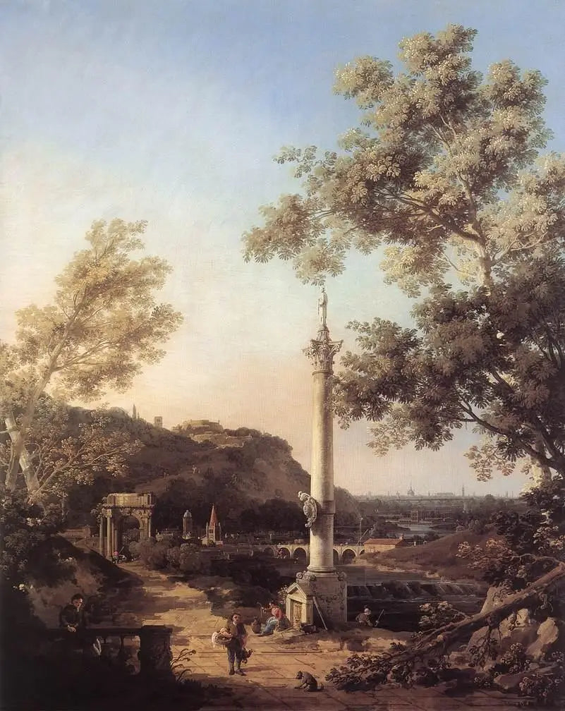 カプリッチョ：川の風景と柱 - カナレット

Source:
Capriccio : paysage de rivière avec une colonne - Canaletto