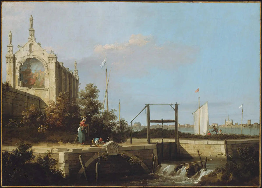カプリッチョ：川に架かる閘門と礼拝堂 - カナレット

Source:
Capriccio : Une écluse sur une rivière avec une chapelle - Canaletto