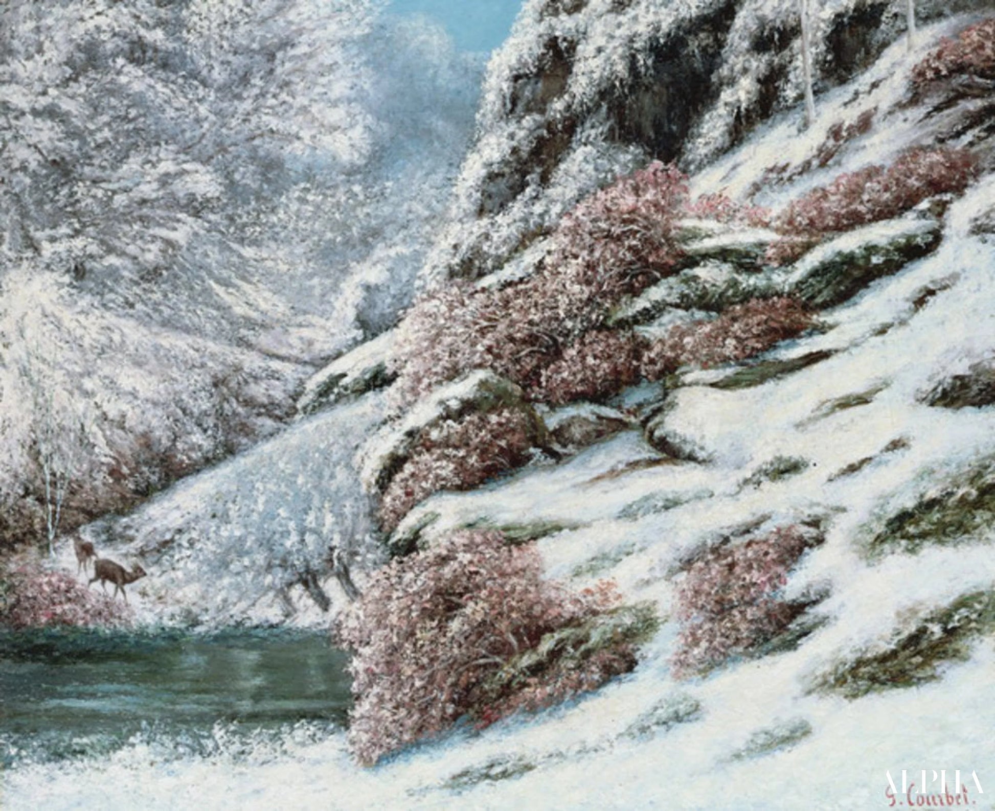 雪景色の中の鹿 - Gustave Courbet - 高級絵画および絵画の複製