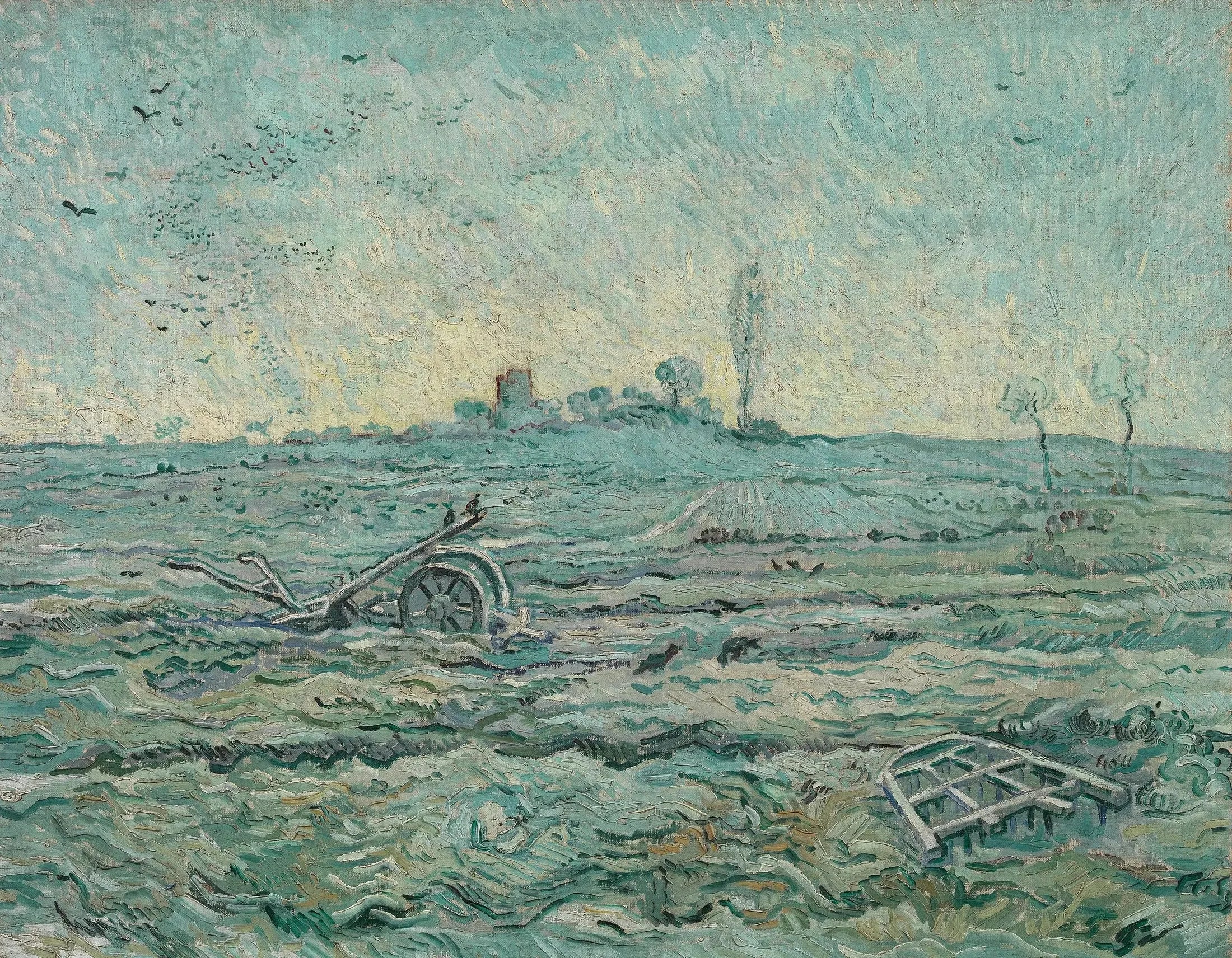 Champ enneigé avec herse - Vincent van Gogh image 1 reproduction de peinture à l’huile