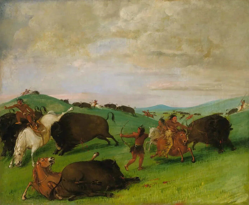 バイソン狩り、男性と馬と戦う雄牛 - ジョージ・キャトリン

Source:
Chasse au bison, taureaux se battant avec hommes et chevaux - George Catlin