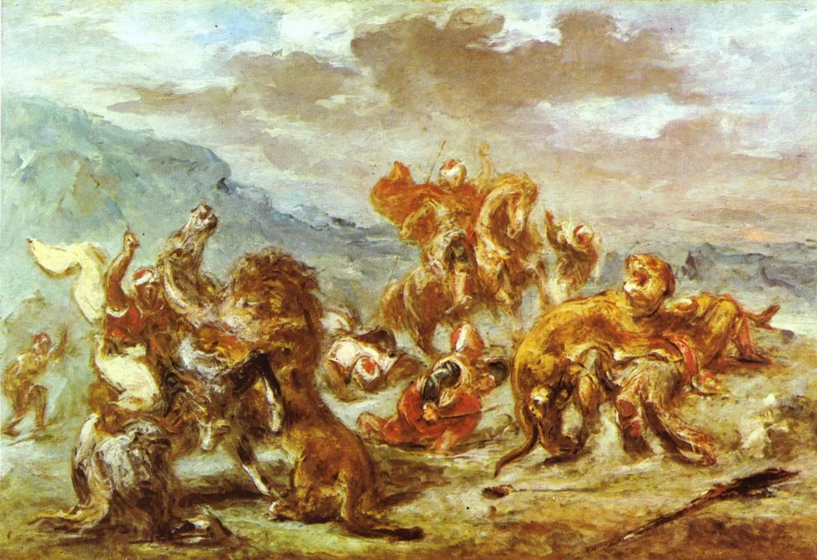 Chasse au lion - Eugène Delacroix image 1 copie peinte à la main à l’huile