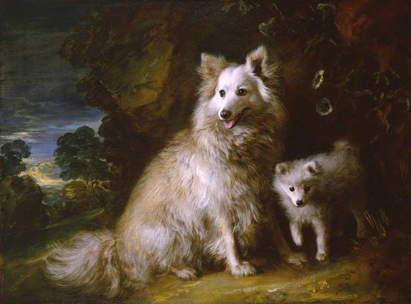 ポメラニアンの雌犬と子犬 - トマス・ゲインズバラ